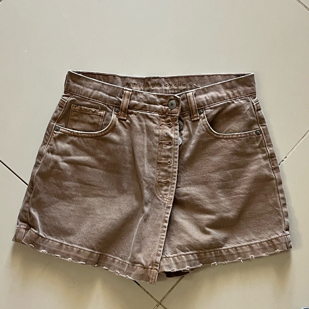 American Eagle Outfitters Button-Front Denim Shorts in Taupe